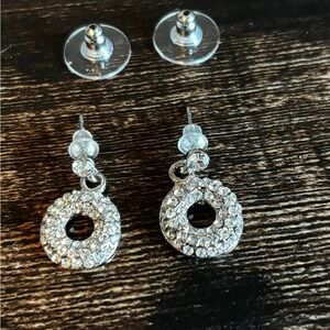 Silver Crystal Circle Dangle Drop Earrings
